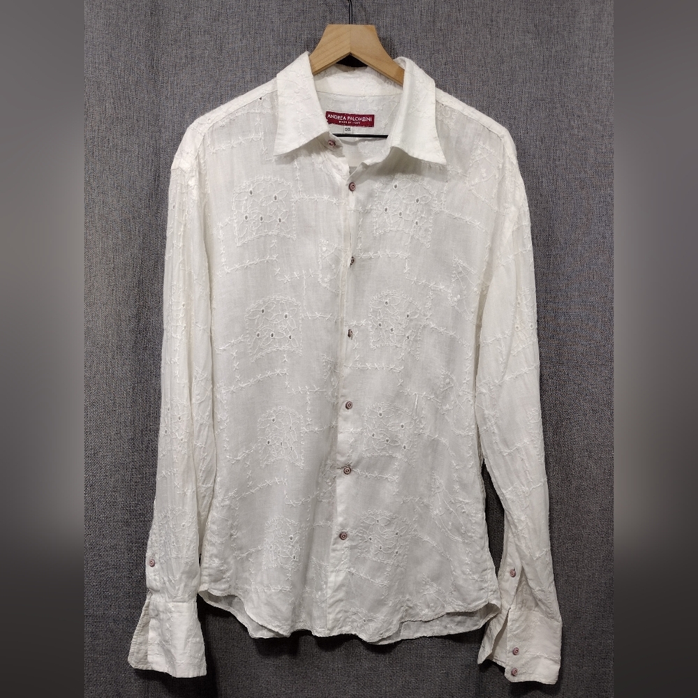 Andrea Palombini Floral Embroidered Eyelet Button Shirt Women's XXXL White Italy